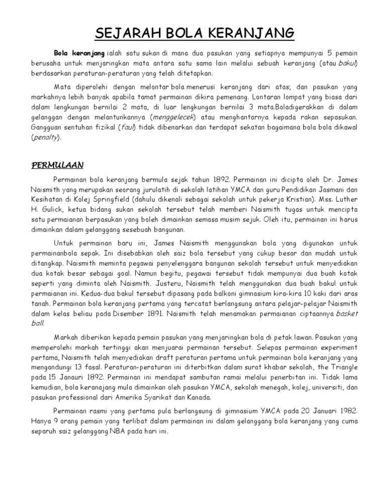 Sejarah Bola Keranjang Pdf