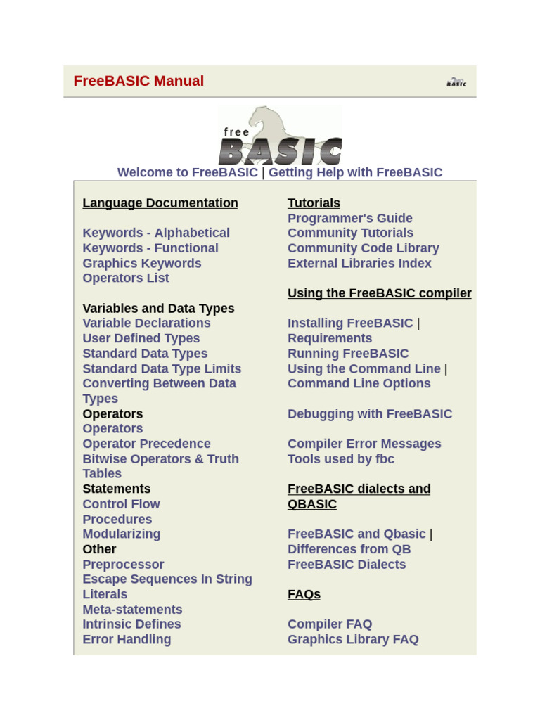 FreeBASIC User Manual Overview | PDF | Parameter (Computer Programming ...