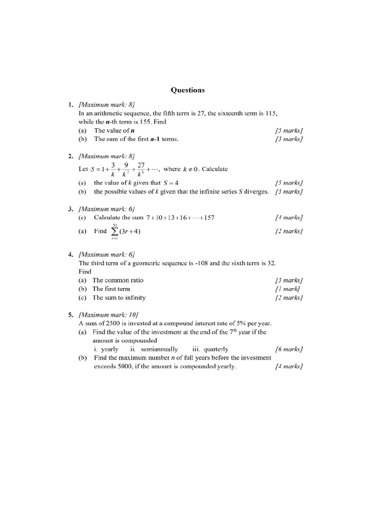 Sequences and Series Worksheet | PDF