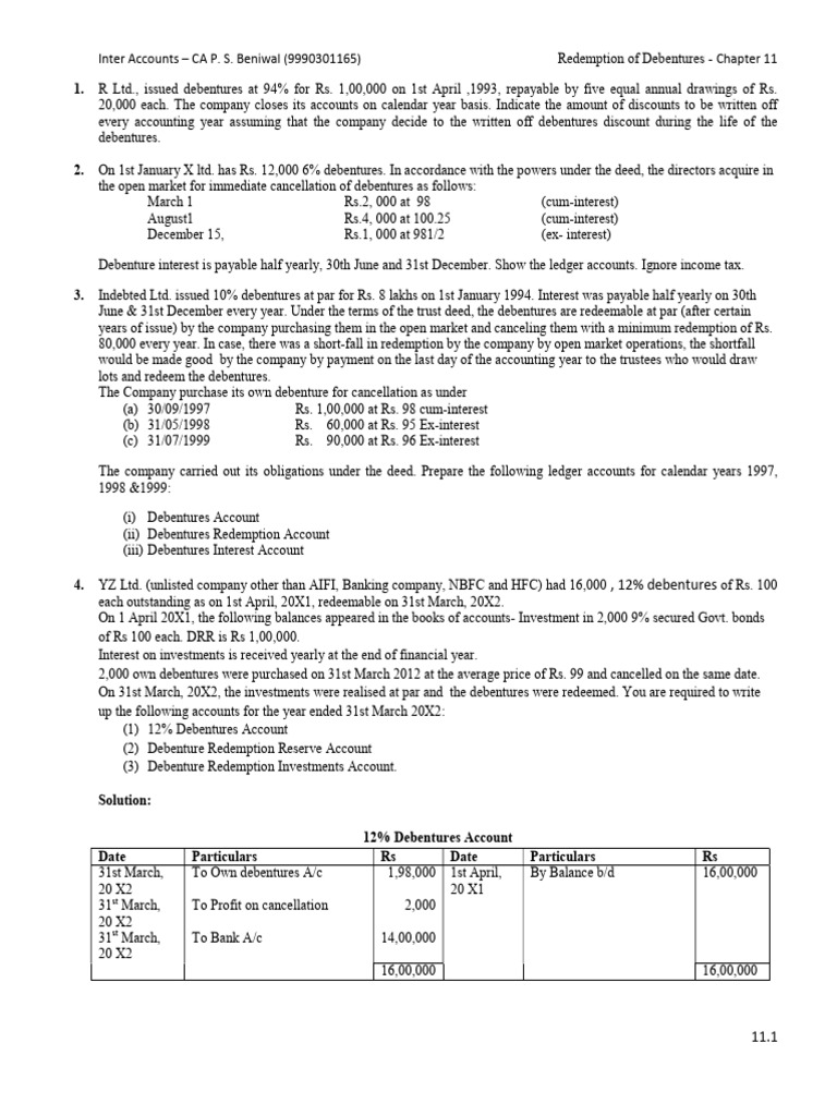 Debenture Redemption Accounting Guide | PDF | Equity (Finance) | Option ...
