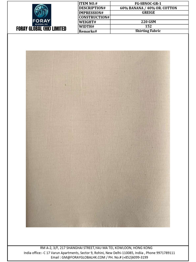 Banana Cotton Fabric Specifications | PDF