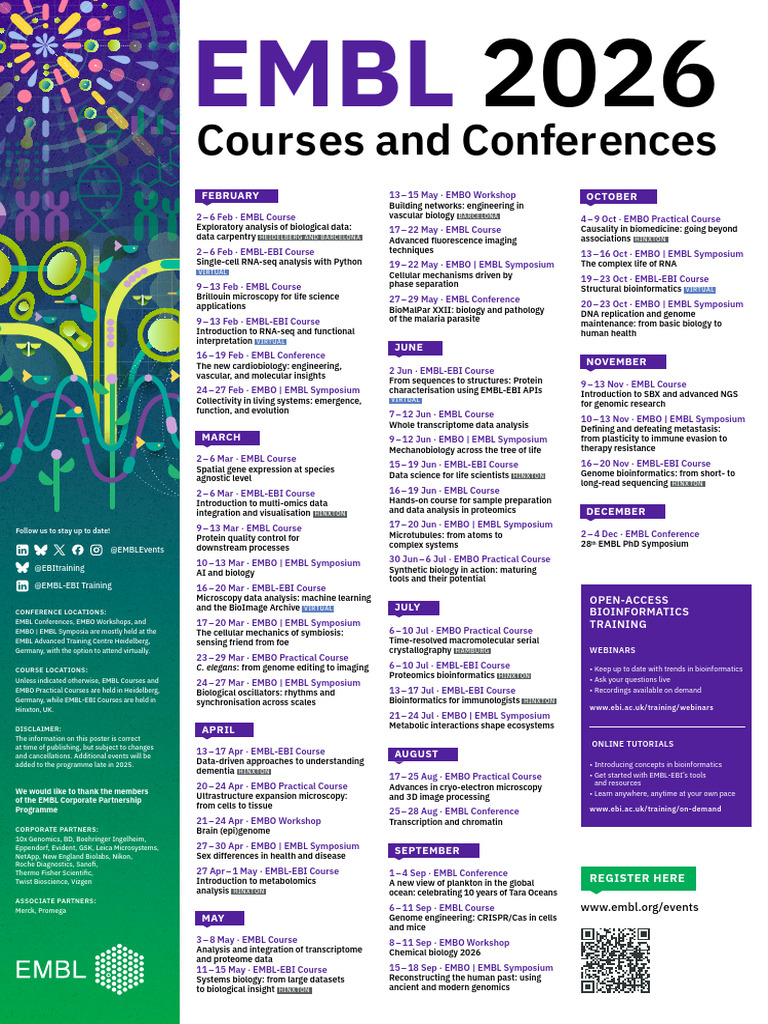 EMBL 2026 Courses and Conferences Schedule | PDF | Bioinformatics ...