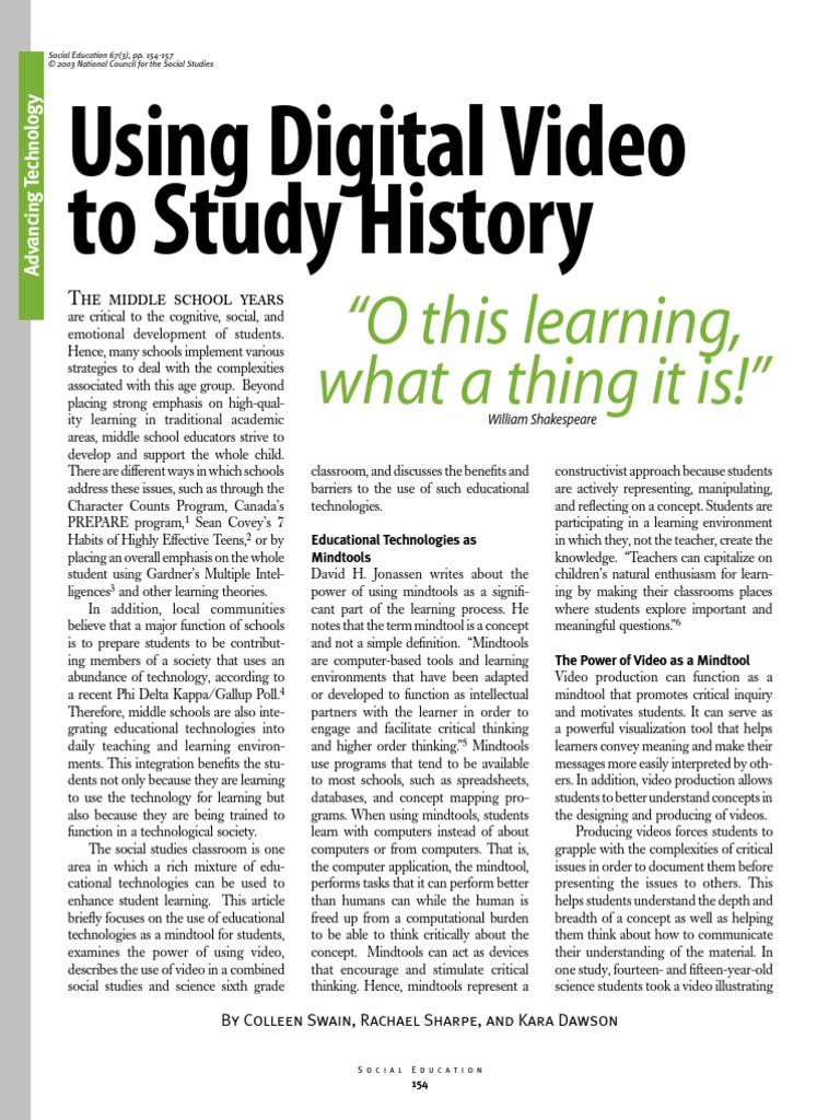 Using Digital Video in History Education | PDF | Educational Technology ...