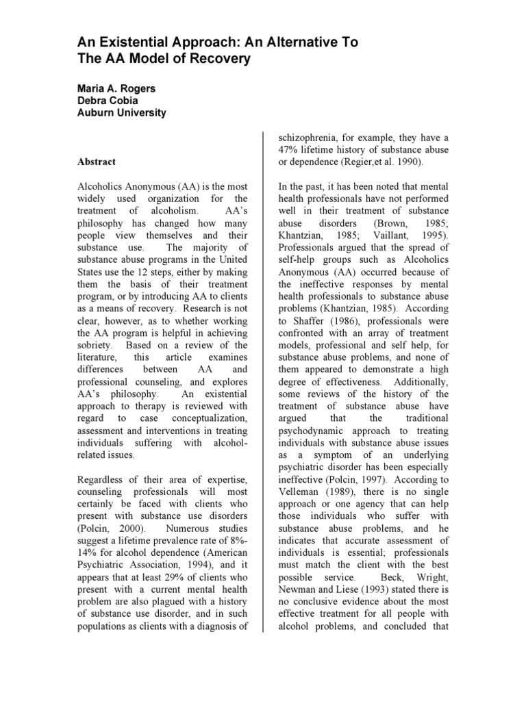 Existential Therapy vs. AA Recovery Model | PDF | Twelve Step Program ...