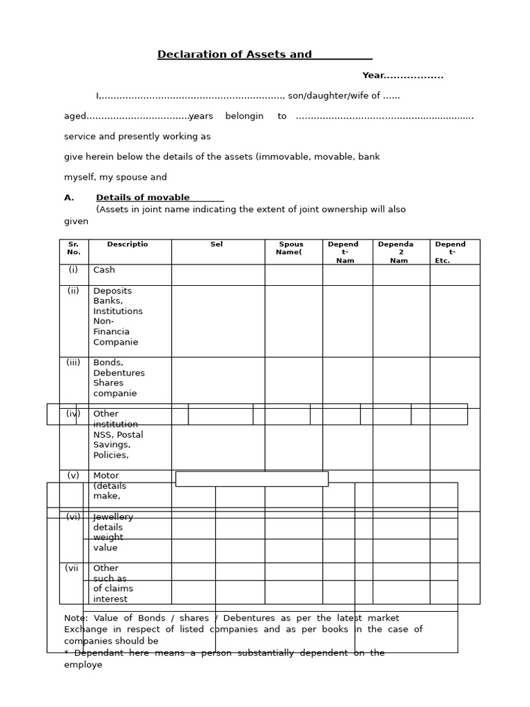 Asset Declaration Form Template | PDF
