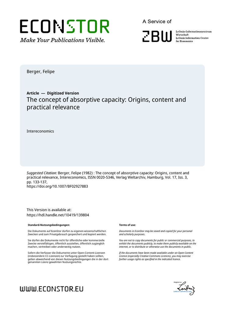 The Concept of Absorptive Capacity Origins, Content and Practical ...