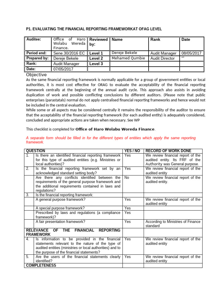 Financial Reporting Framework Evaluation | PDF | Audit | Business