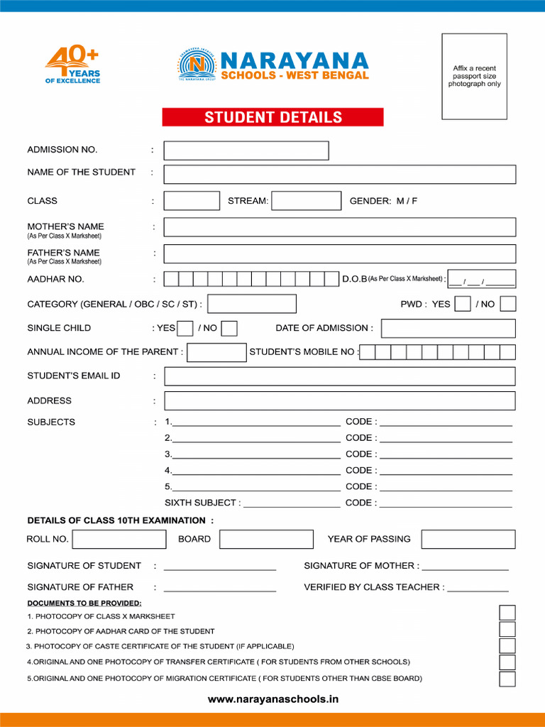 Clas Xi - 2025-26 - Student Details Form | PDF