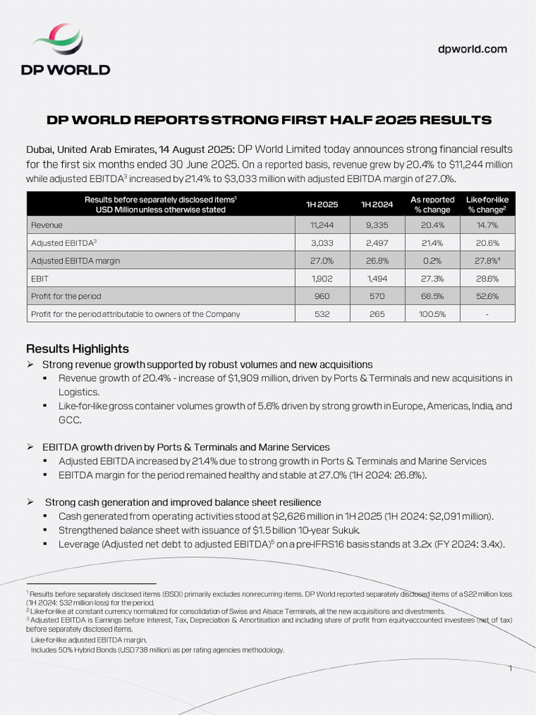 DP World Interim Financial Statements 2025 | PDF | Equity (Finance) | Taxes