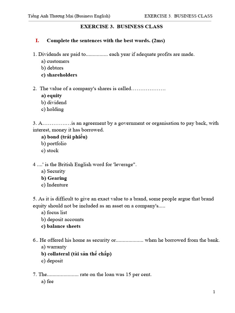 Business English Exercises and Concepts | PDF | Leverage (Finance ...