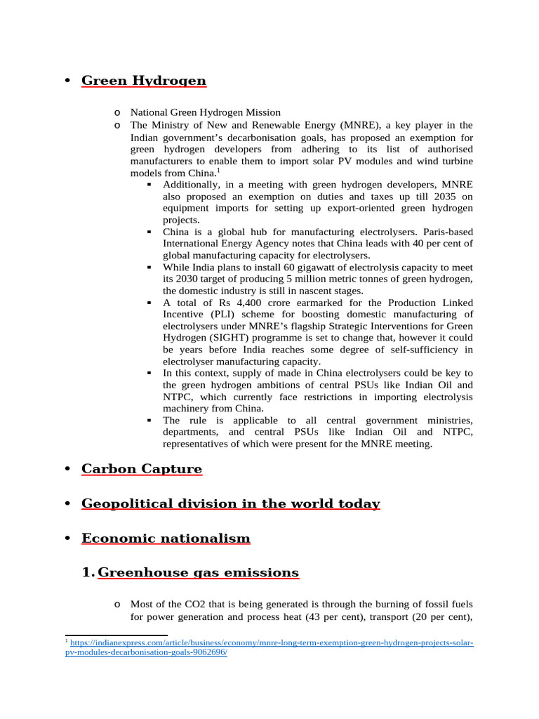 Green Hydrogen Initiatives in India | PDF | Climate Change | Climate ...