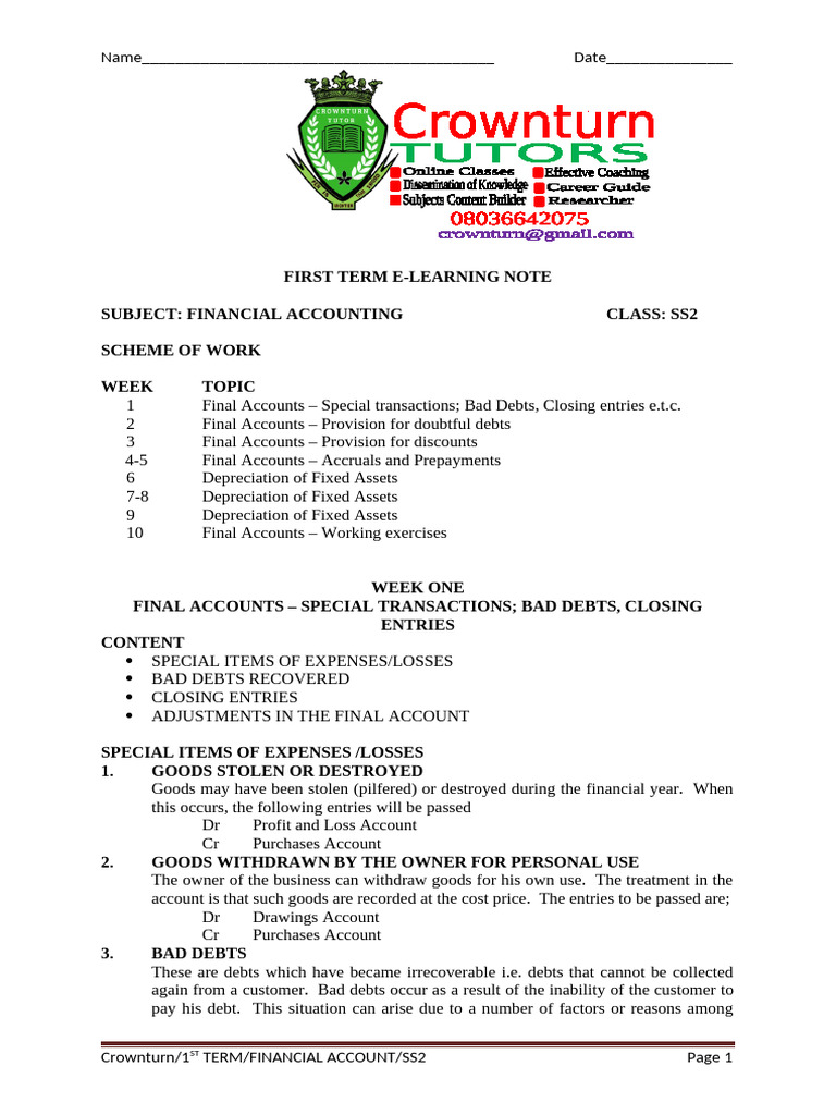 Financial Accounting E-Learning Notes | PDF | Depreciation | Debits And ...