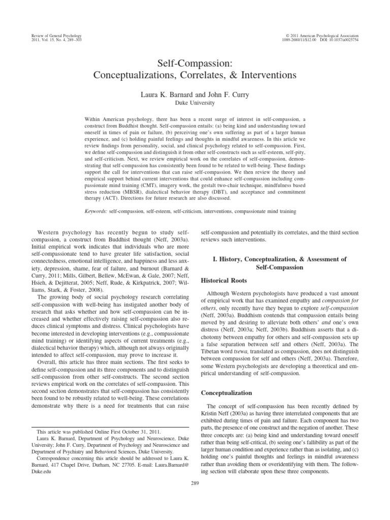 Understanding Self-Compassion: Concepts & Interventions | PDF | Self ...