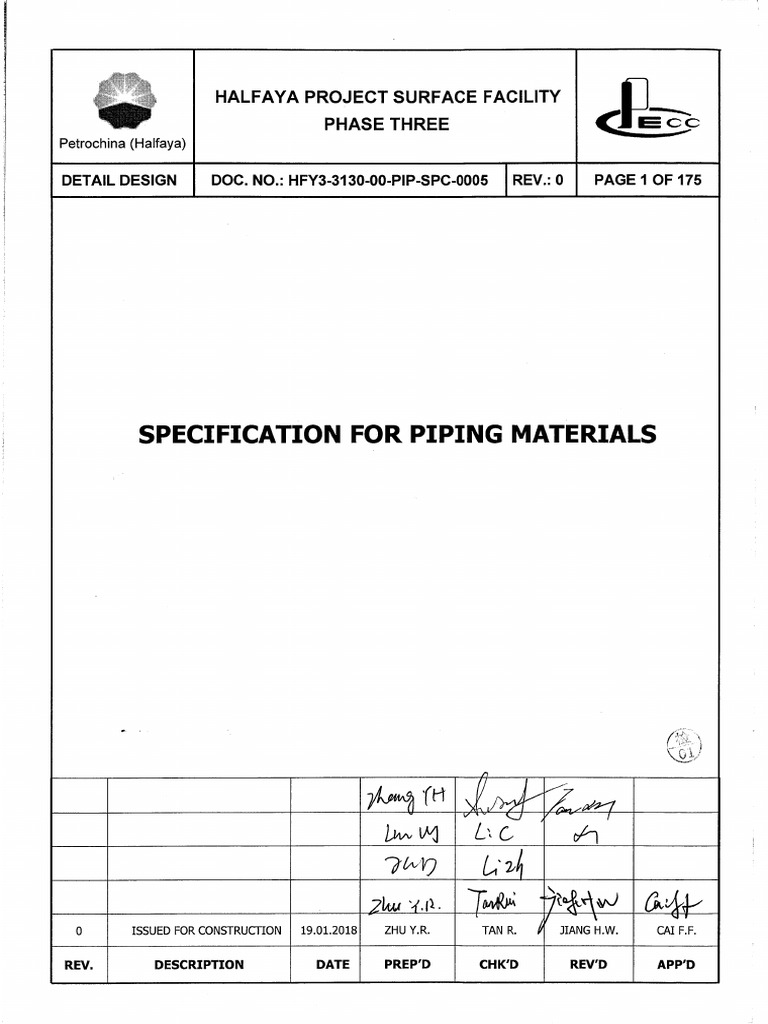 Specification For Piping Materials | PDF | Pipe (Fluid Conveyance) | Valve