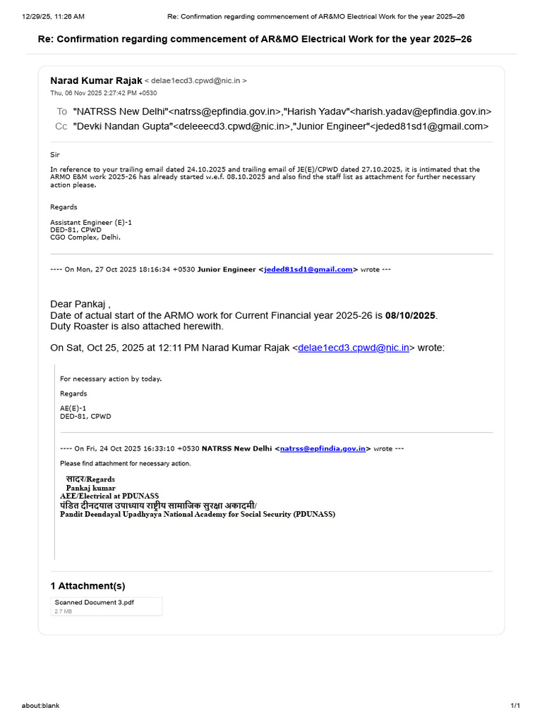 Re - Confirmation Regarding Commencement of AR&MO Electrical Work For ...