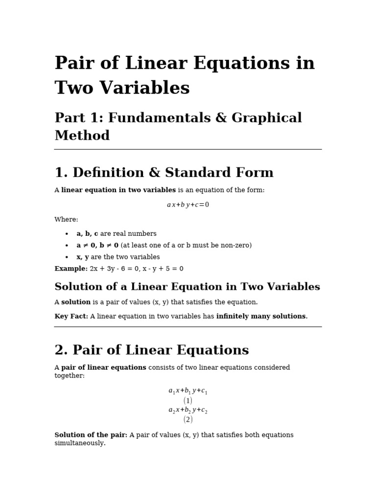 Linear Equations in Two Variables Guide | PDF | Equations | System Of ...