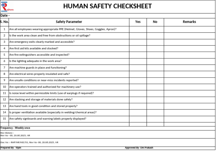 Human Safety Checksheet | PDF