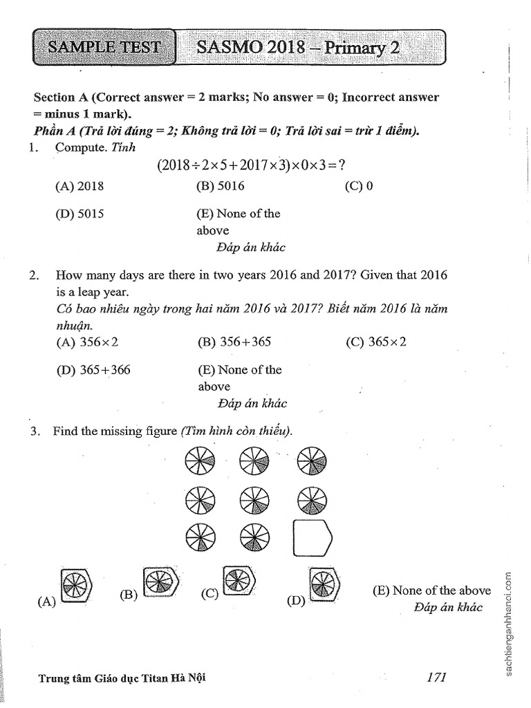SASMO 2018 Primary 2 - Sample | PDF