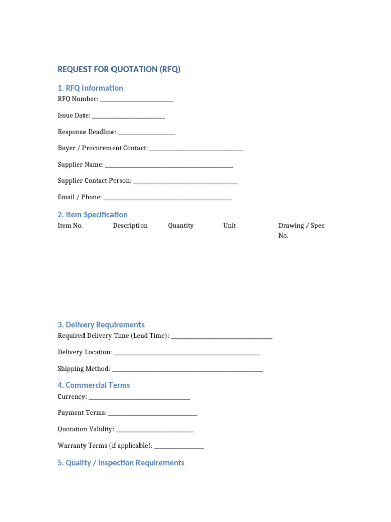 RFQ Template for Supplier Quotations | PDF