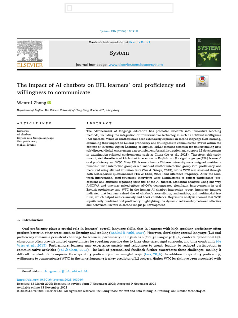 AI Chatbots Boost EFL Oral Proficiency | PDF | Second Language ...
