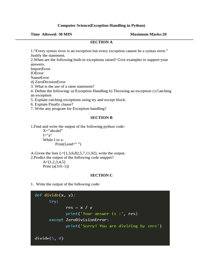 Exception Handling in Python Explained | PDF