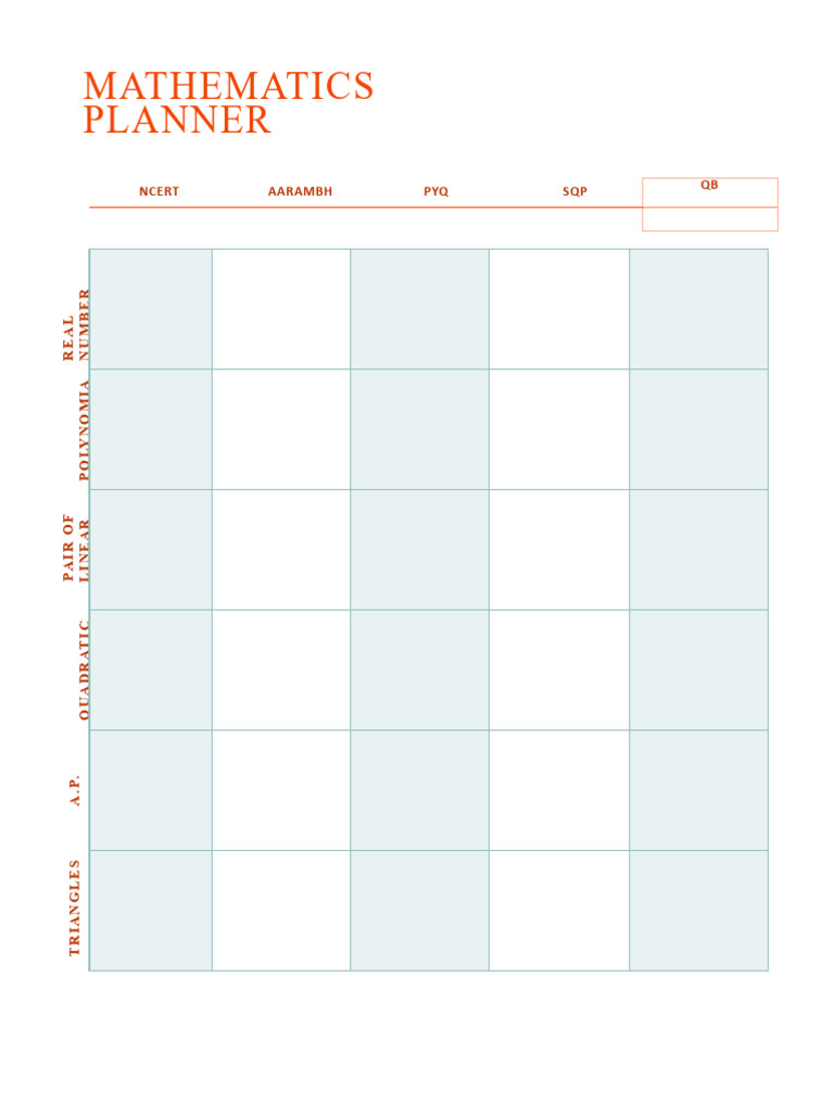 Mathematics Planner: Ncert Aarambh PYQ SQP QB | PDF