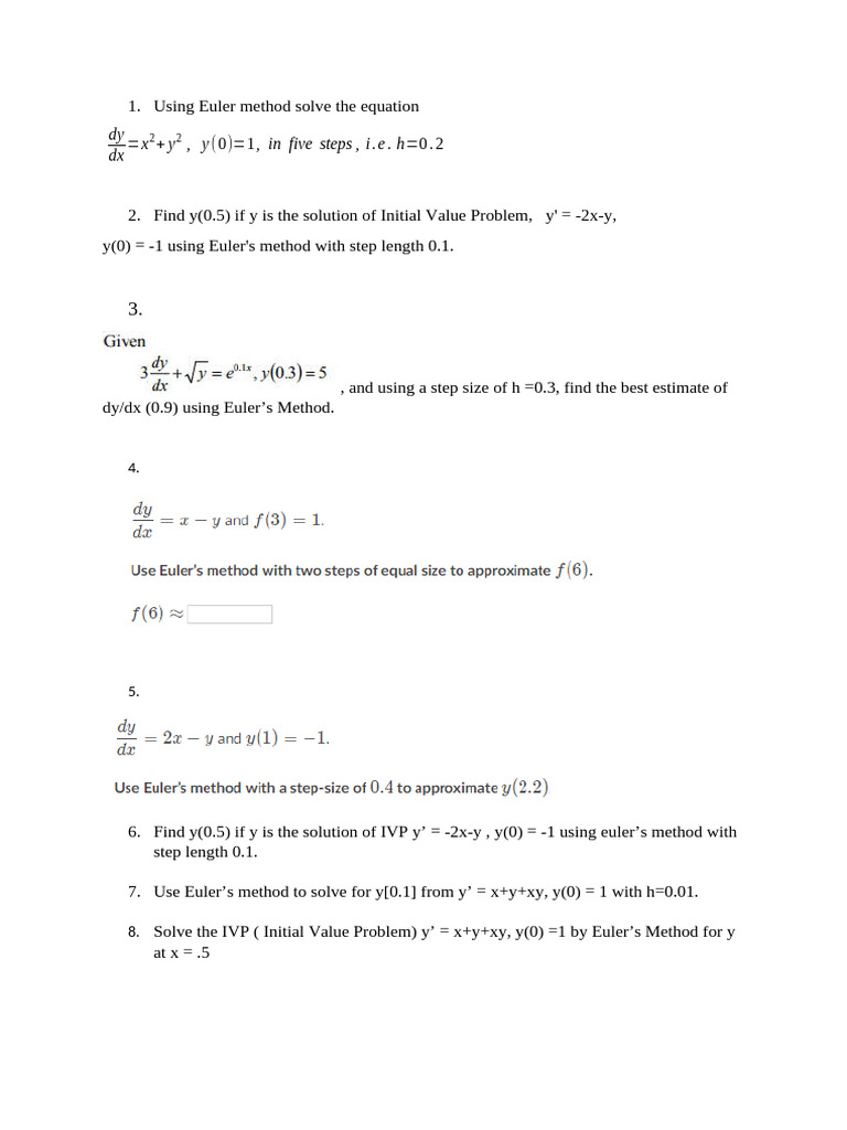 Euler Method Differential Equations Solutions | PDF