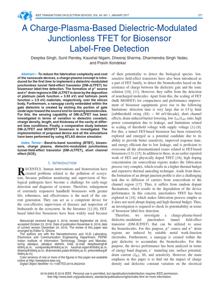 Dielectric-Modulated TFET Biosensor | PDF | Field Effect Transistor ...