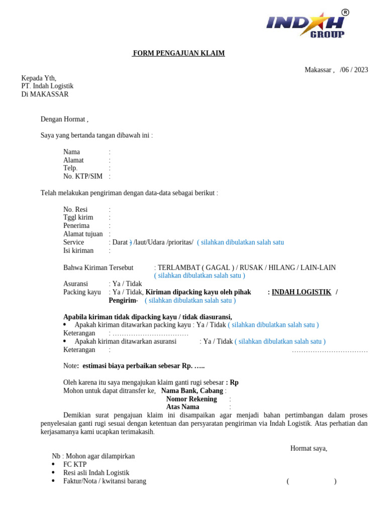 Form Pengajuan Klaim | PDF
