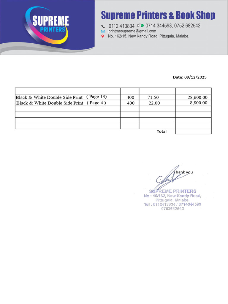 Invoice for Printing Services | PDF