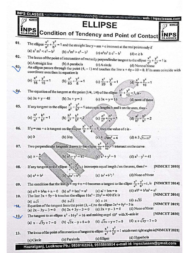 03. Condition of Tangency and Point of Contacy | PDF