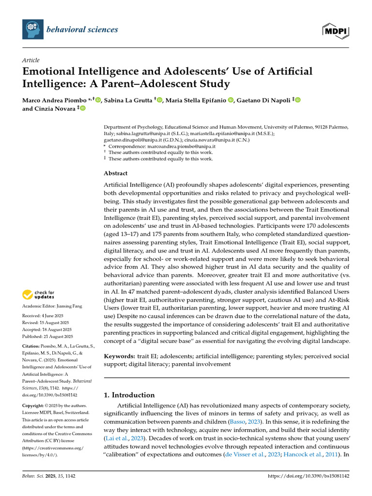 Emotional Intelligence in AI Use by Teens | PDF | Statistics | Parenting