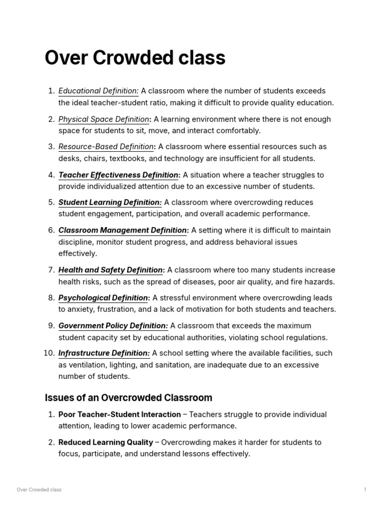 Overcrowded Classroom Challenges & Solutions | PDF | Classroom | Teachers