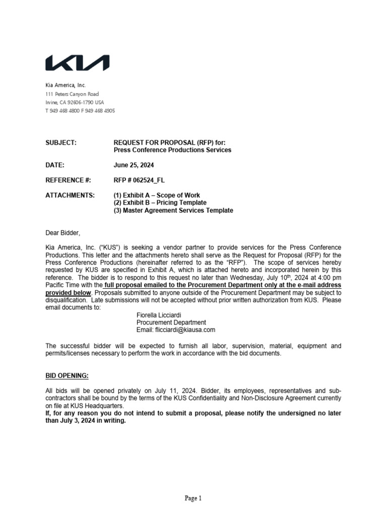 RFP Letter of Instructions - 2024 RFP Press Conference Production | PDF ...