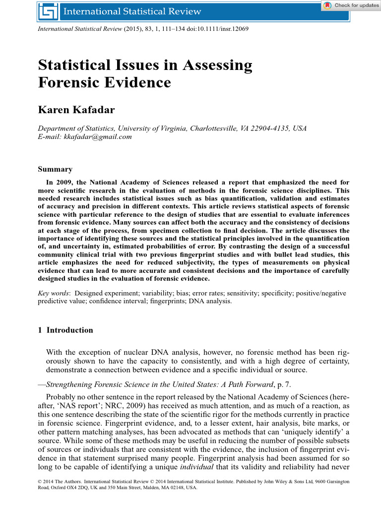 Statistical Evaluation of Forensic Evidence | PDF | Fingerprint ...