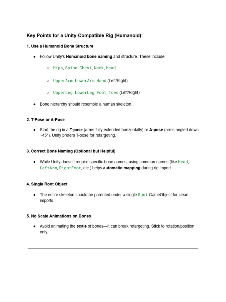 Unity Humanoid Rigging Guidelines | PDF