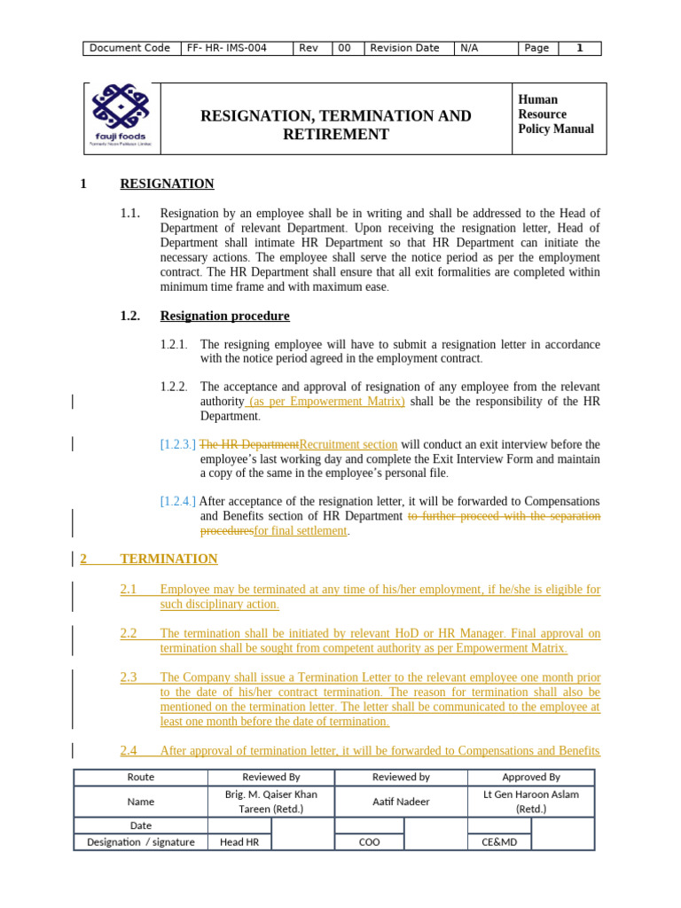 Chapter 4. Resignation, Termination and Retirement | PDF | Employment ...