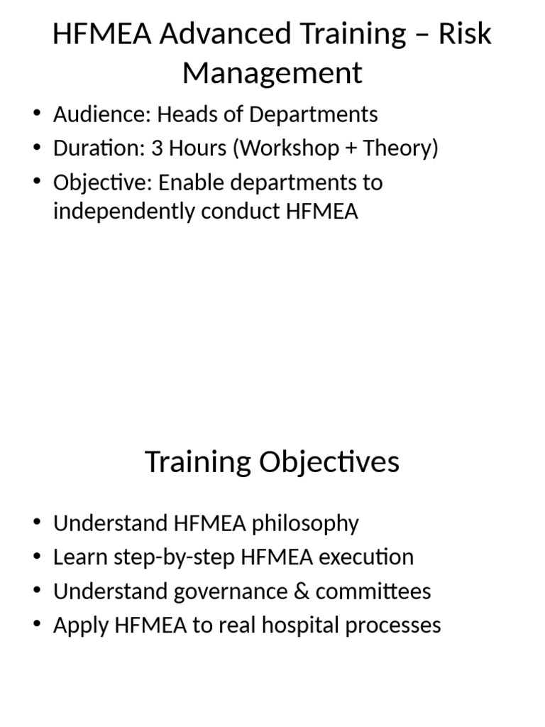 HFMEA Risk Management Training for Leaders | PDF | Risk | Risk Management