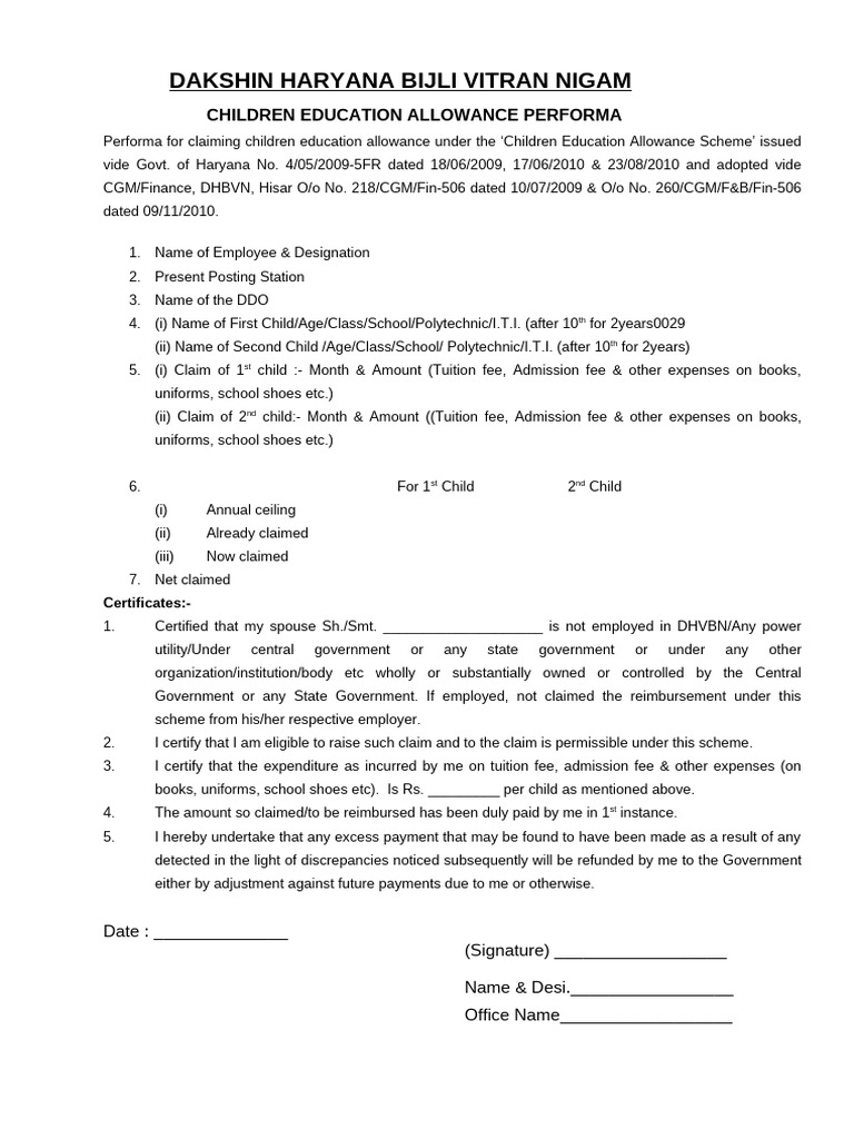 DHBVN Allowance Claim Forms Guide | PDF