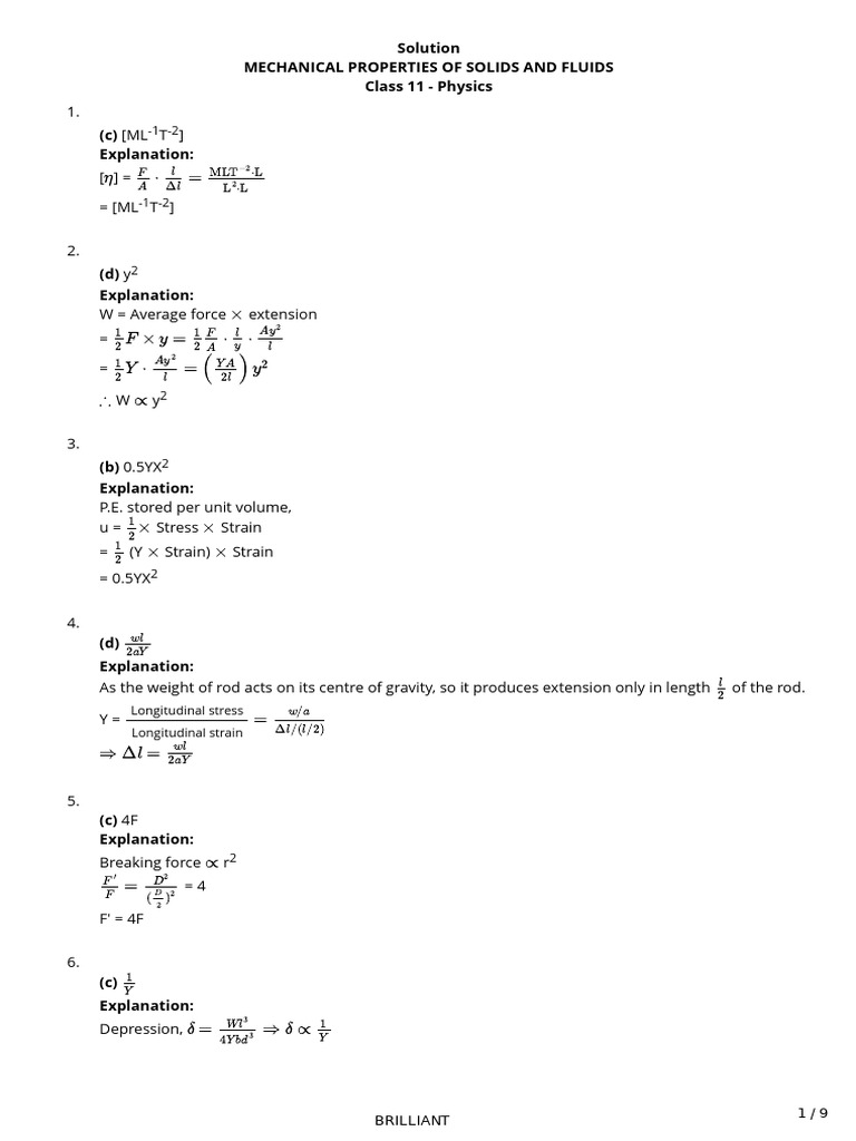 Mechanical Properties of Solids and Fluids | PDF | Pressure | Young's ...