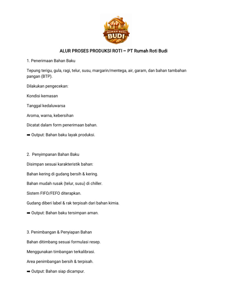 Proses Produksi Roti PT Rumah Roti Budi | PDF