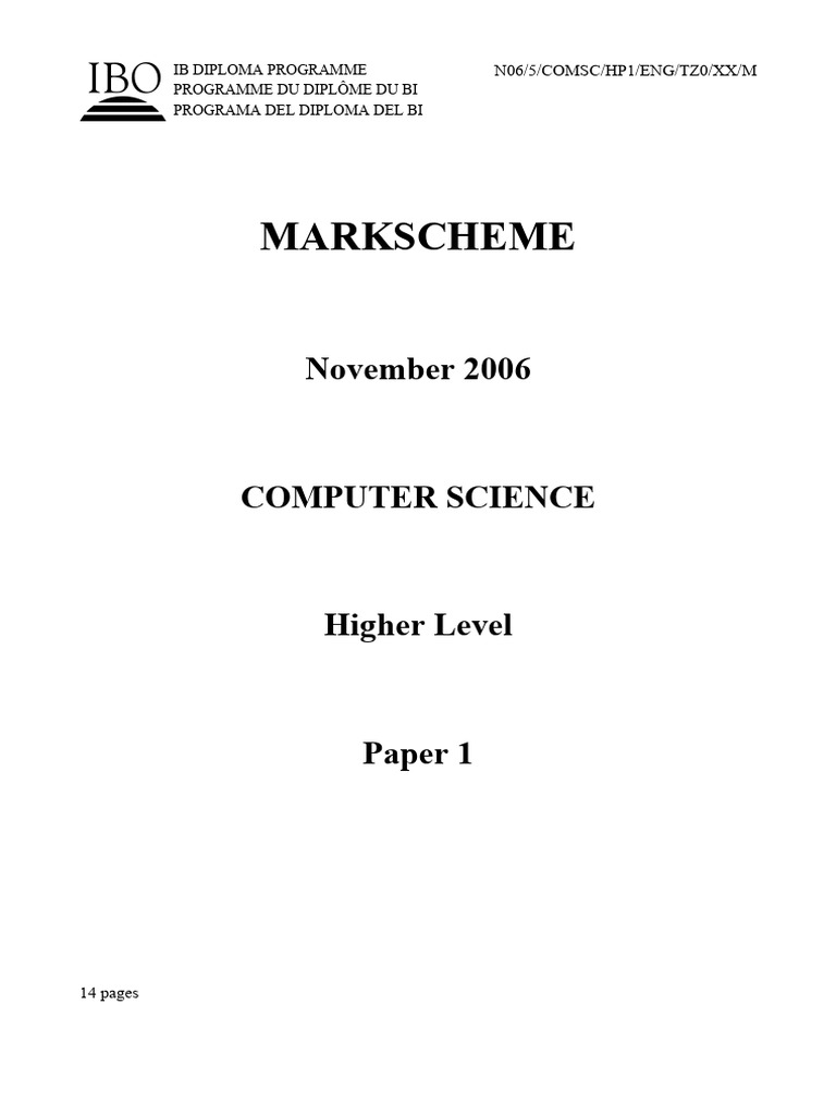 IB Computer Science HL Markscheme 2006 | PDF | Computing | Computer ...