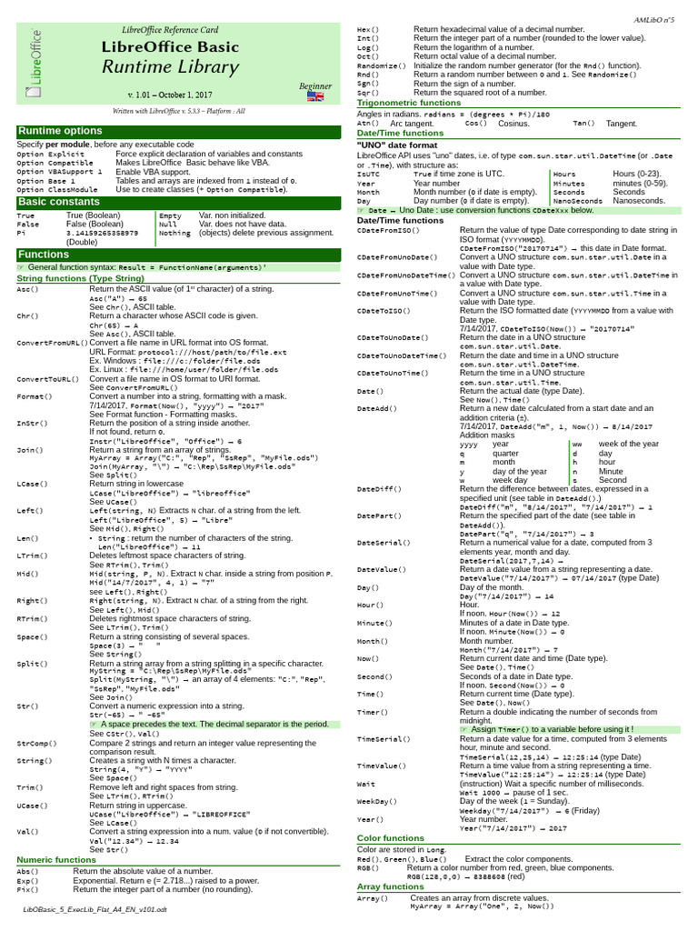 LibreOffice Basic Functions Guide | PDF | Trigonometric Functions ...