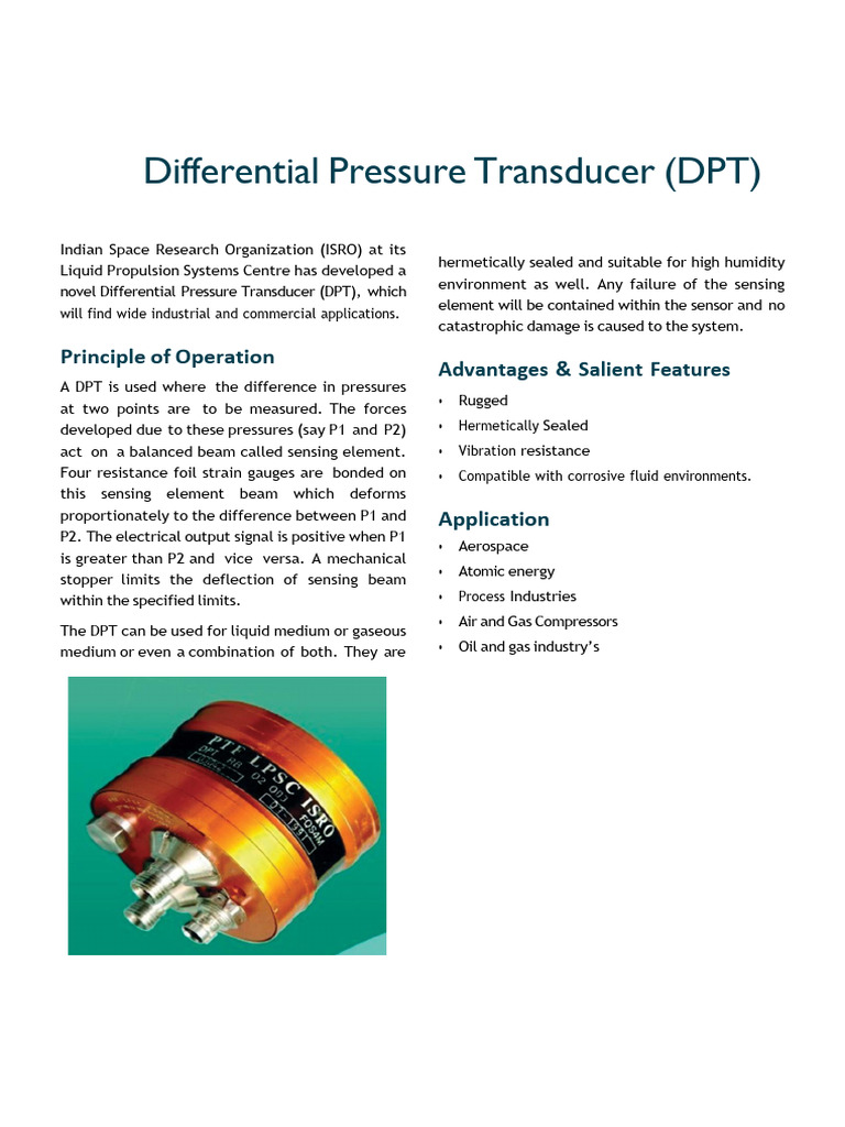 3.7 Differential Pressure Transducer (DPT) | PDF | Pressure Measurement ...