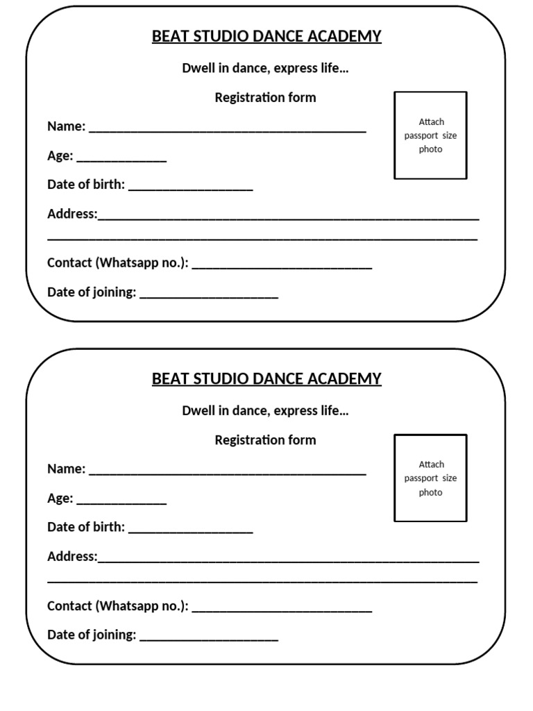 Beat Studio Dance Academy Registration Form | PDF