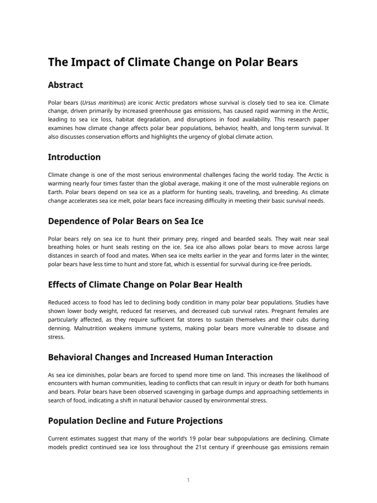 Climate Change Effects on Polar Bears | PDF | Polar Bear | Climate Change
