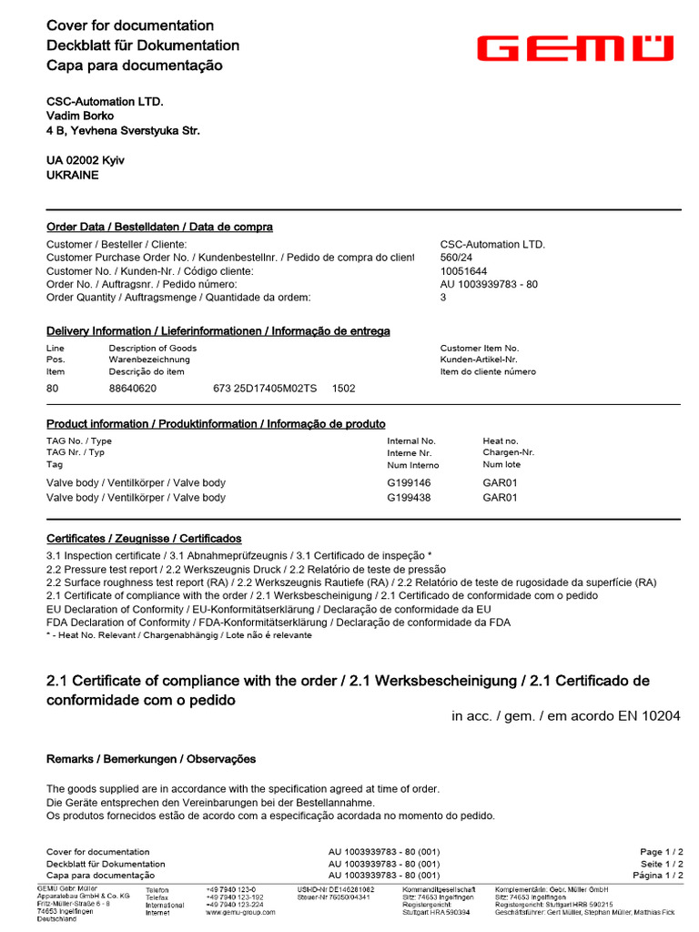 Capa de Documentação de Pedido 80 | PDF