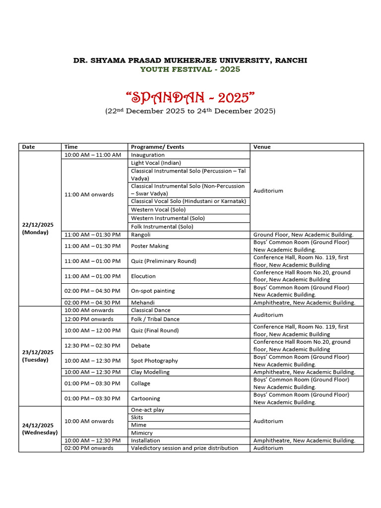Program Schedule | PDF | Entertainment | Performing Arts