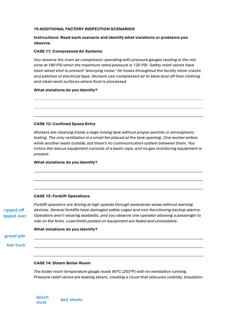 Factory Inspection Violations Guide | PDF | Forklift | Boiler