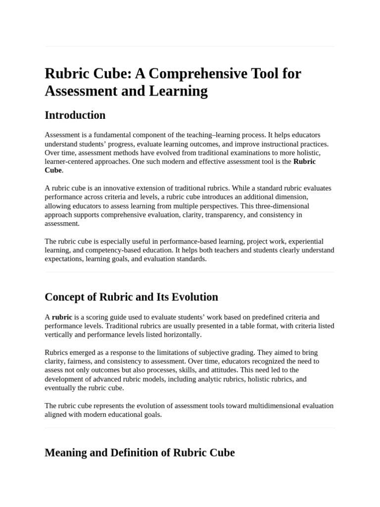 Rubric Cube: Advanced Assessment Tool | PDF | Educational Assessment ...